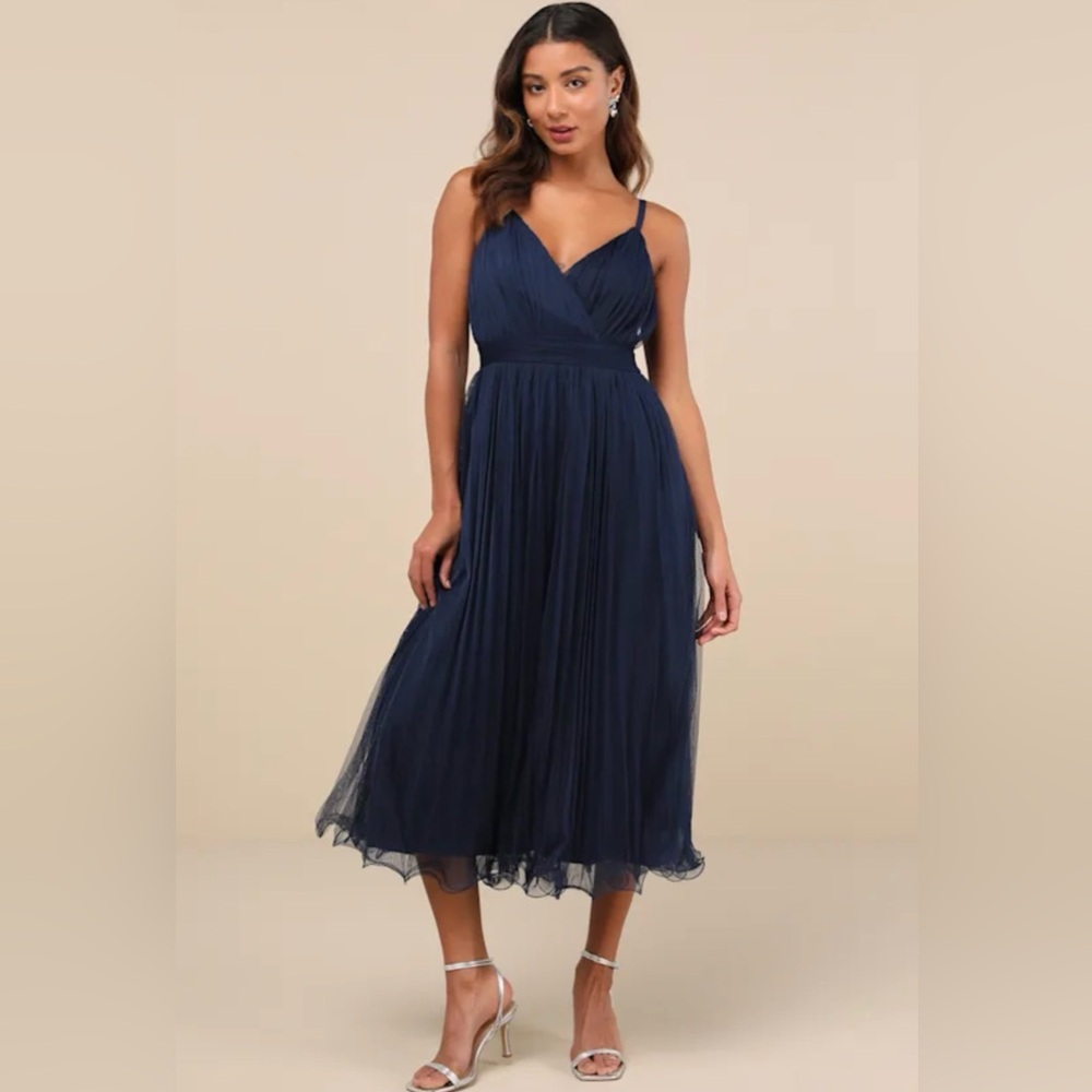 Lulus Exemplary Aura Navy Tulle Midi Dress Sz XL NWT